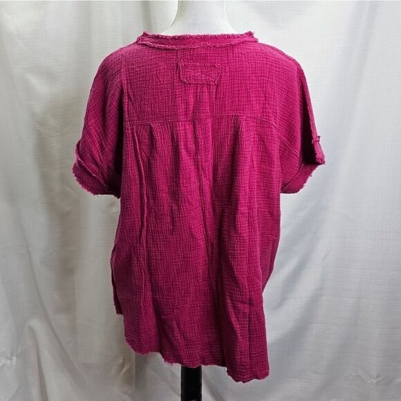 LA MIEL Pink Gauze Henley The Molly Top Size Medium - Picture 9 of 10